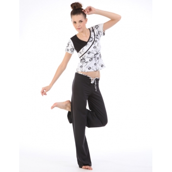 Yoga Casual Workout Clothes home Suits(Short-sleeved T-Shirt+Pants w/h Drawstring belts)